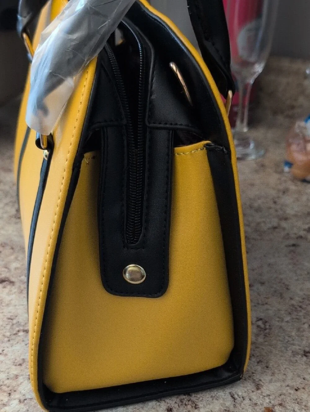 Yellow and Black Bow Accent Satchel Handbag